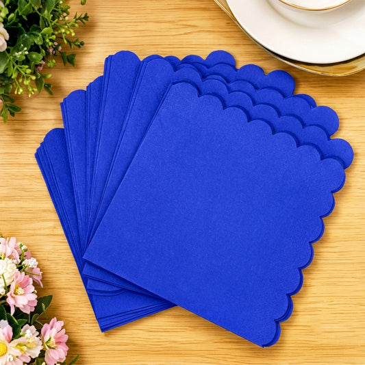 Blue Scalloped Edge Disposable Paper Napkins for Parties (30 Pc)