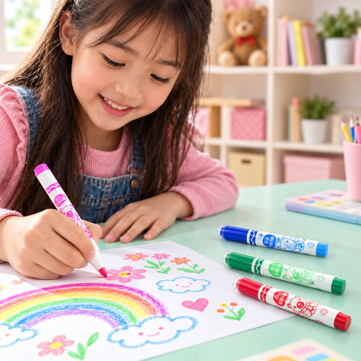 Dual End Colour Sketch Marker Pens with Stamp Designs and Case (12 Pc)