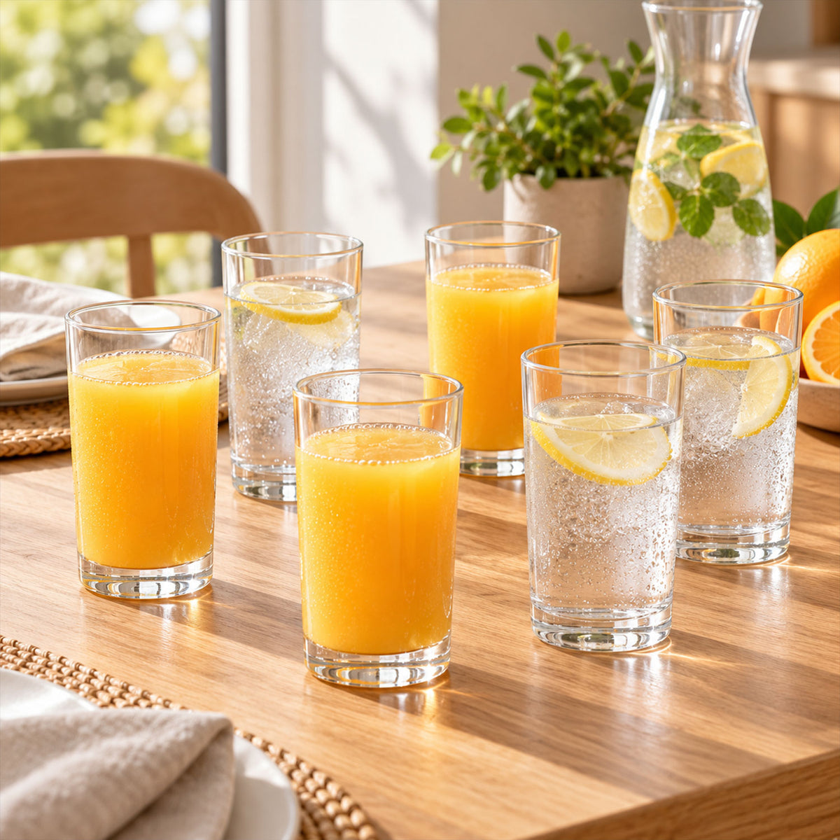 Clear Drinking Glass Tumblers with Smooth Rims and Thick Bases (240 ml, 6 Pc)