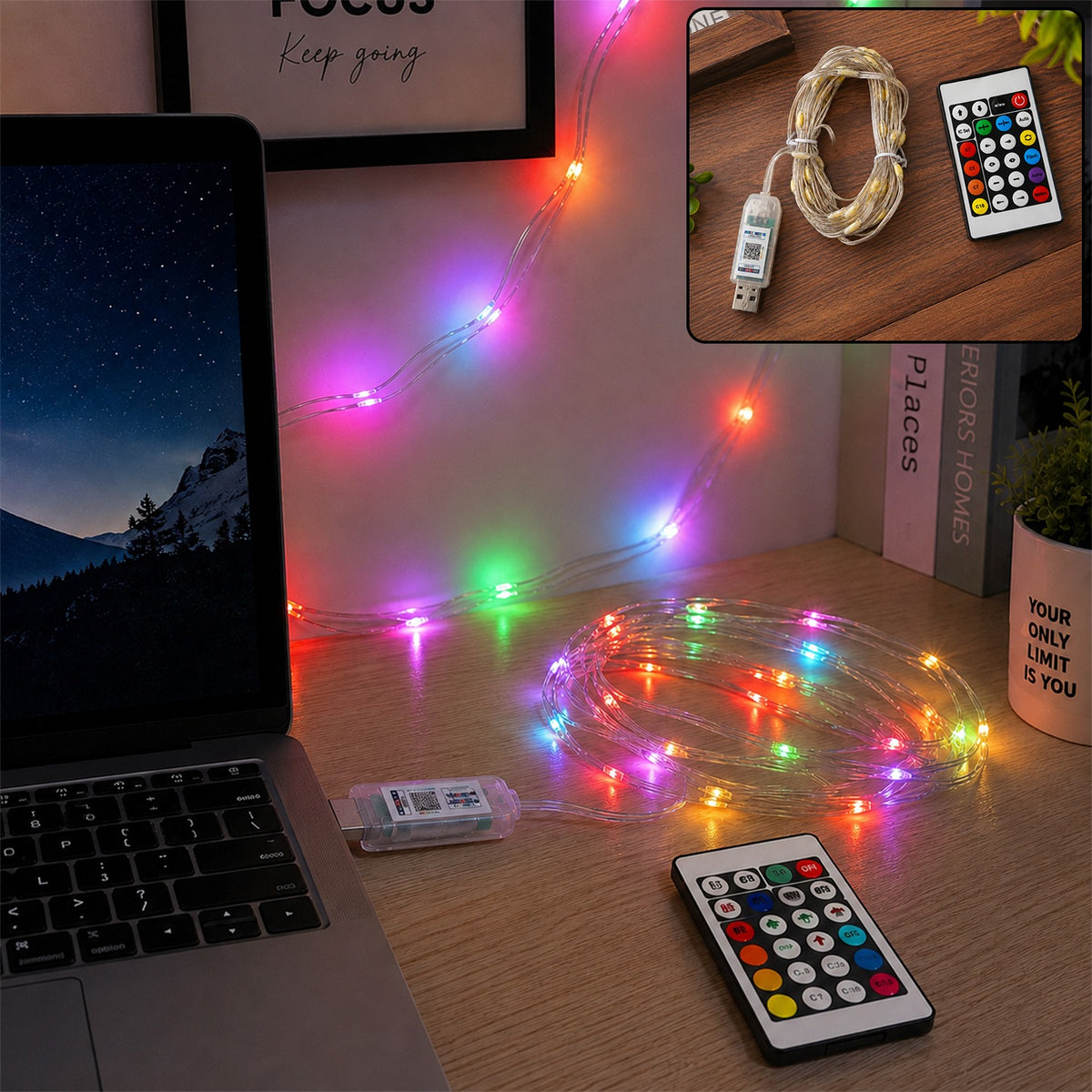 USB RGB LED Festival String Light with Remote Control for Home Decoration (1 Pc)