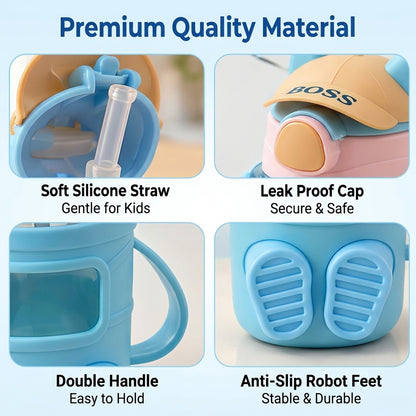 Kids Sipper Water Bottle with Straw, Dual Handles and Strap (450 ml, 1 Pc)