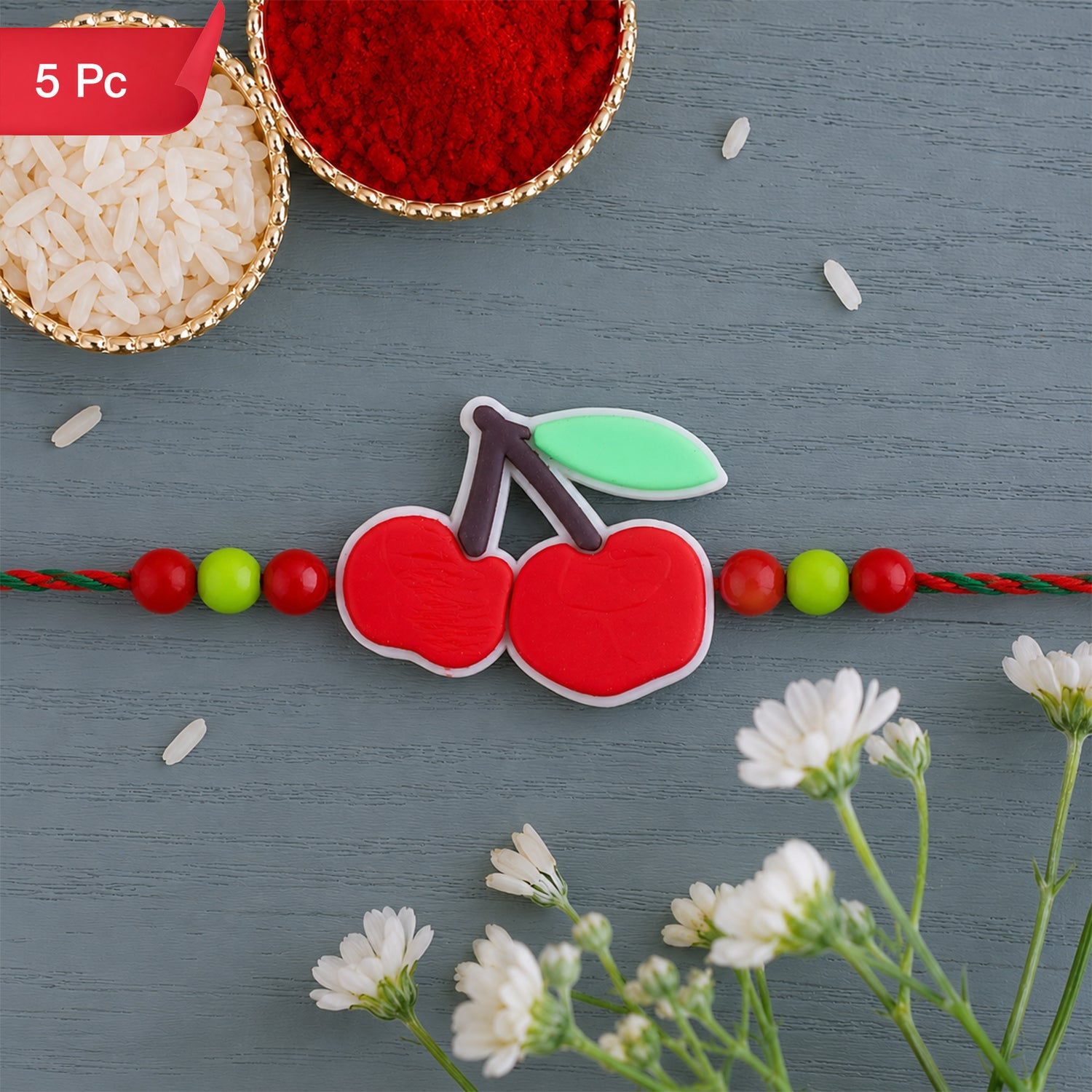 Cherry Fruit Kids Rakhi with Colorful Beads for Brother (5pcs)