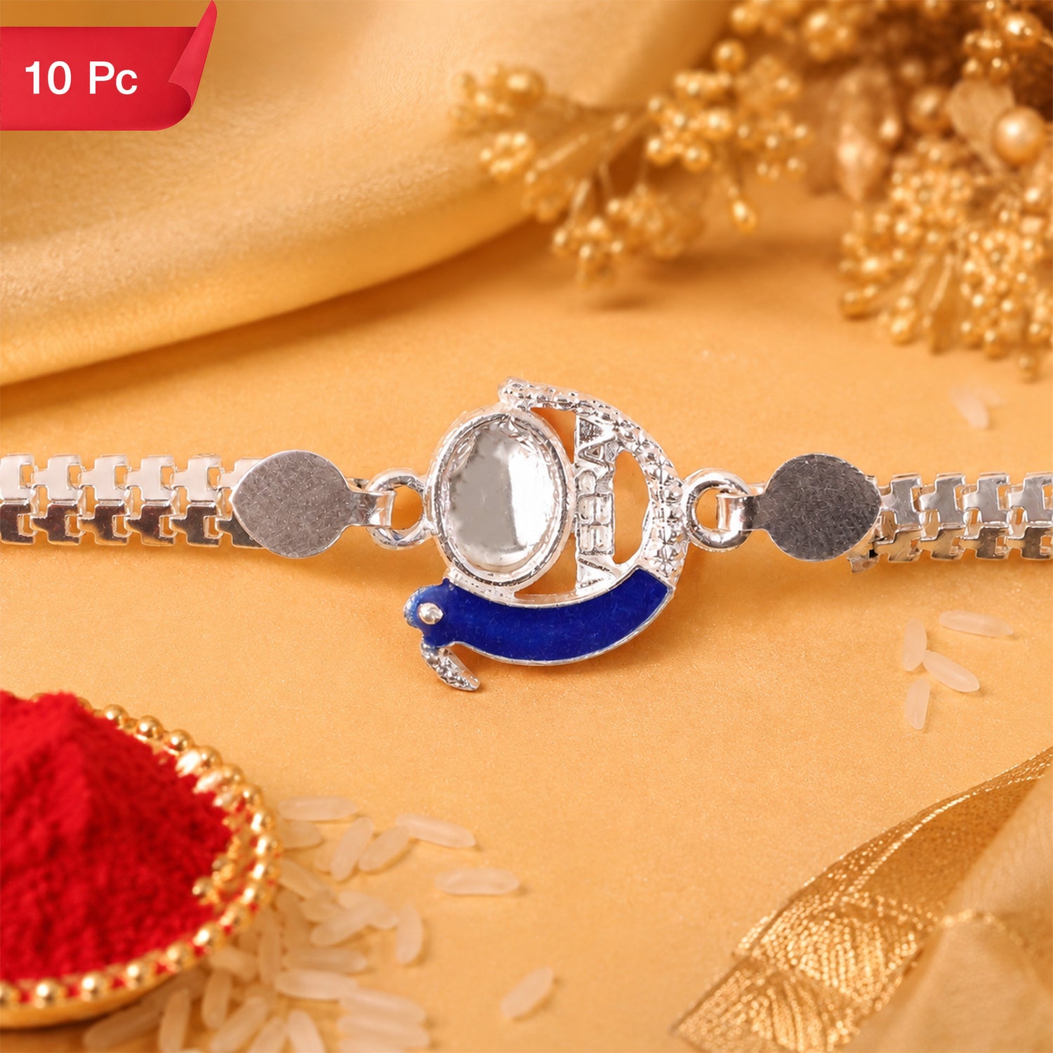 Peacock Rakhi Blue Enamel Silver Design for Brothers (10pcs)