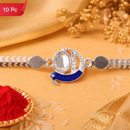 Peacock Rakhi Blue Enamel Silver Design for Brothers (10pcs)
