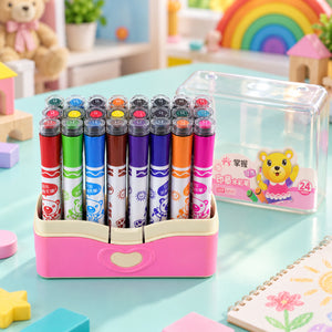 Dual End Colour Sketch Marker Pens with Stamp Designs and Case (24 Pc)