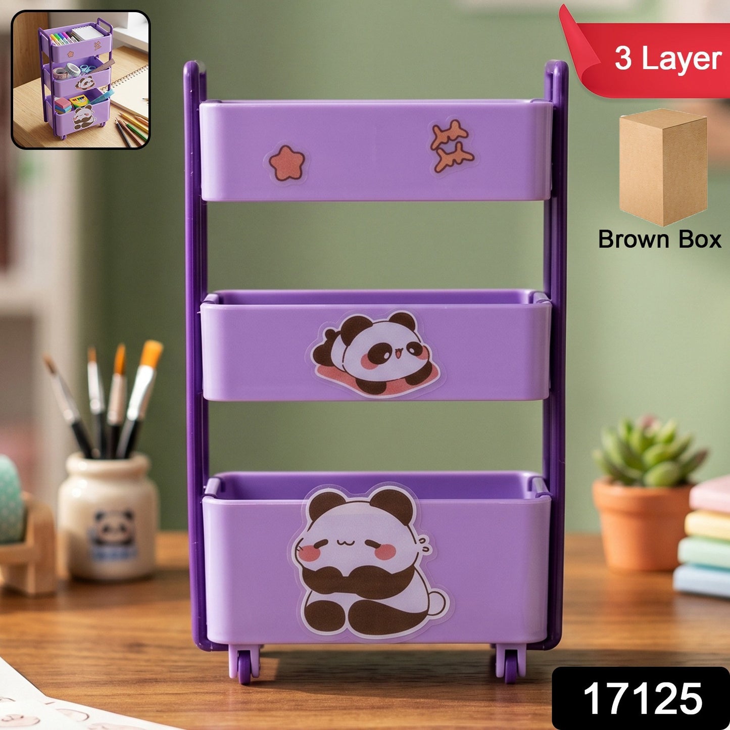 Mini 3 Layer Storage Trolley with Wheels Desk Organizer for Stationery (1 Pc)