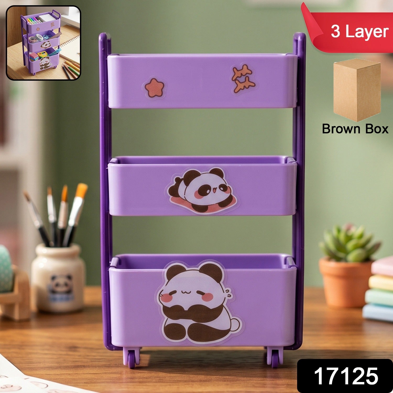 Mini 3 Layer Storage Trolley with Wheels Desk Organizer for Stationery (1 Pc)