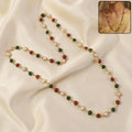 Multicolor Beaded Pearl Necklace – Elegant Red & Green Stone Accent