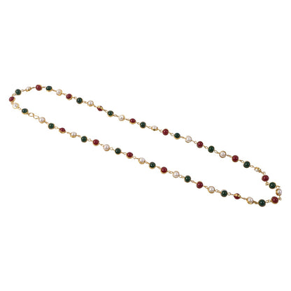 Multicolor Beaded Pearl Necklace – Elegant Red & Green Stone Accent