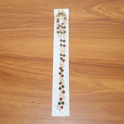 Multicolor Beaded Pearl Necklace – Elegant Red & Green Stone Accent