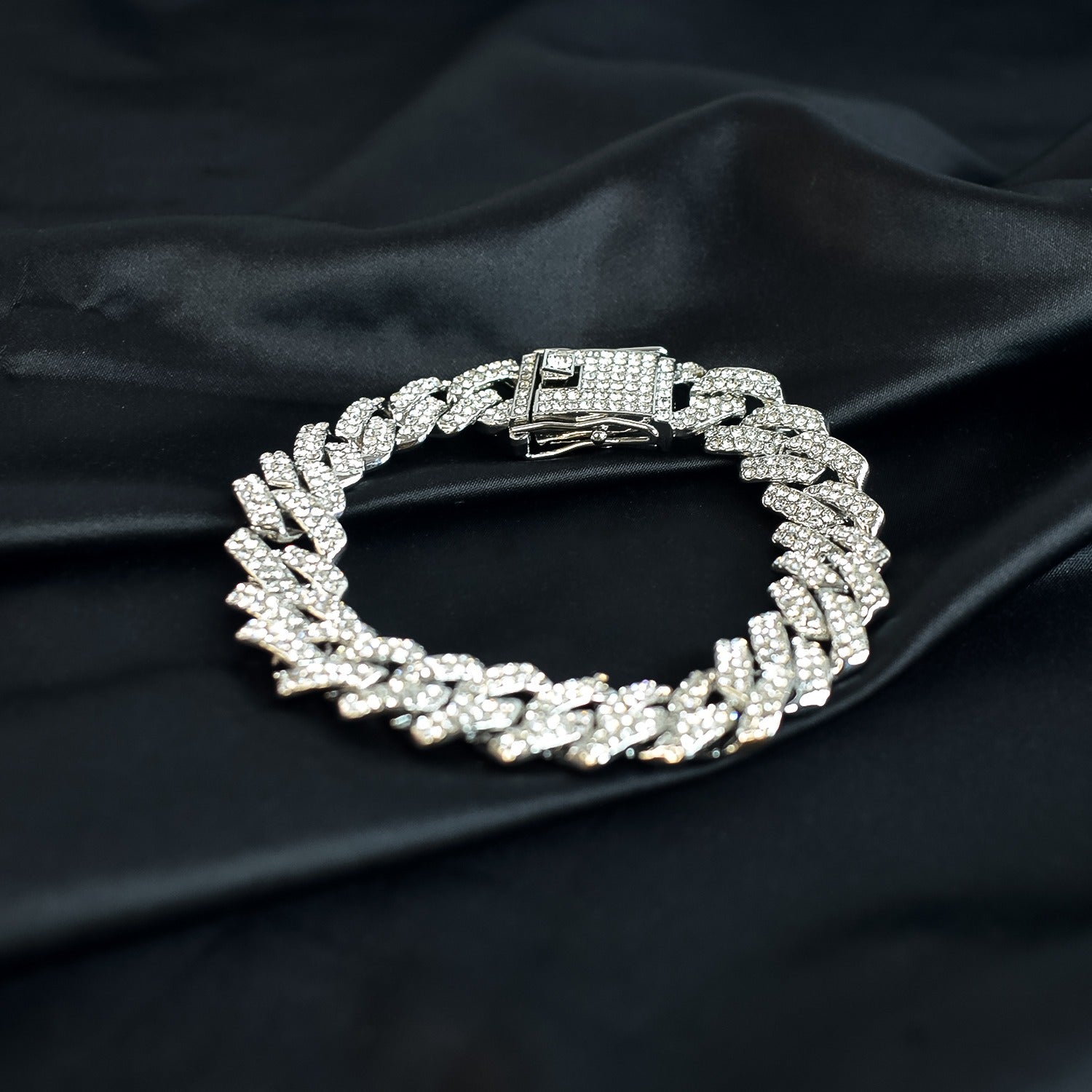 Diamond-Cut Cuban Link Bracelet for Men Women Full Cubic Zirconia Iced Out Curb Chain Bracelet Bling Hip Hop Jewellery