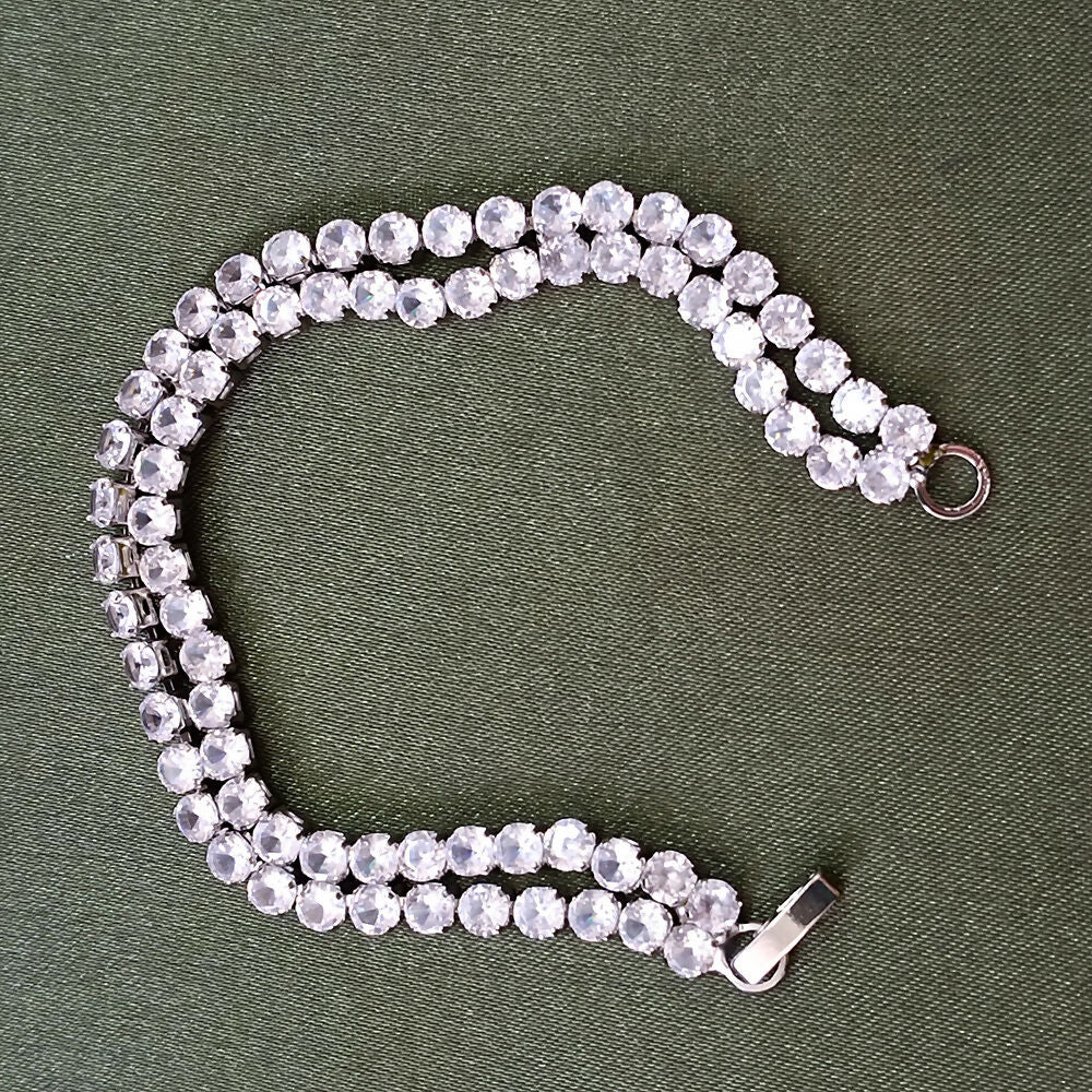 Silver Plated Ad Stone Double Line Bracelet