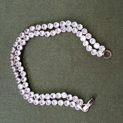 Silver Plated Ad Stone Double Line Bracelet