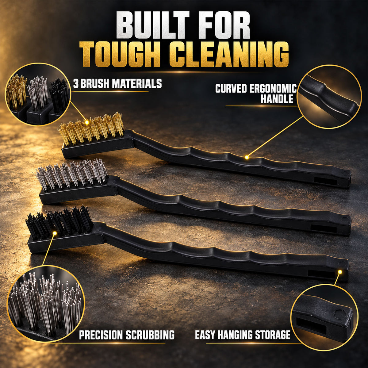 Multipurpose Brass, Steel and Nylon Cleaning Brush Set (3 Pc)