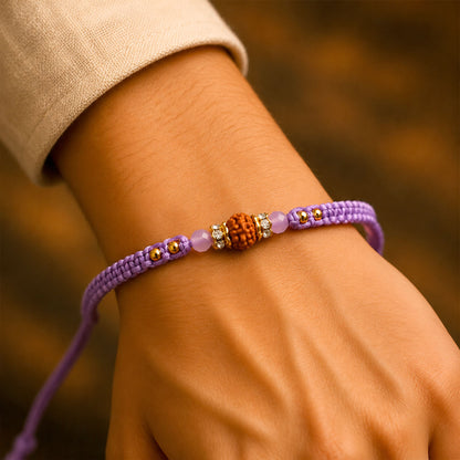 Purple Stone Pearl Rakhi with Soft Beads and Premium Festive Bracelet Look