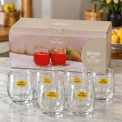Yera Prima Bonn Clear Glass Tumbler Set for Water, Juice and Drinks (6 Pc)
