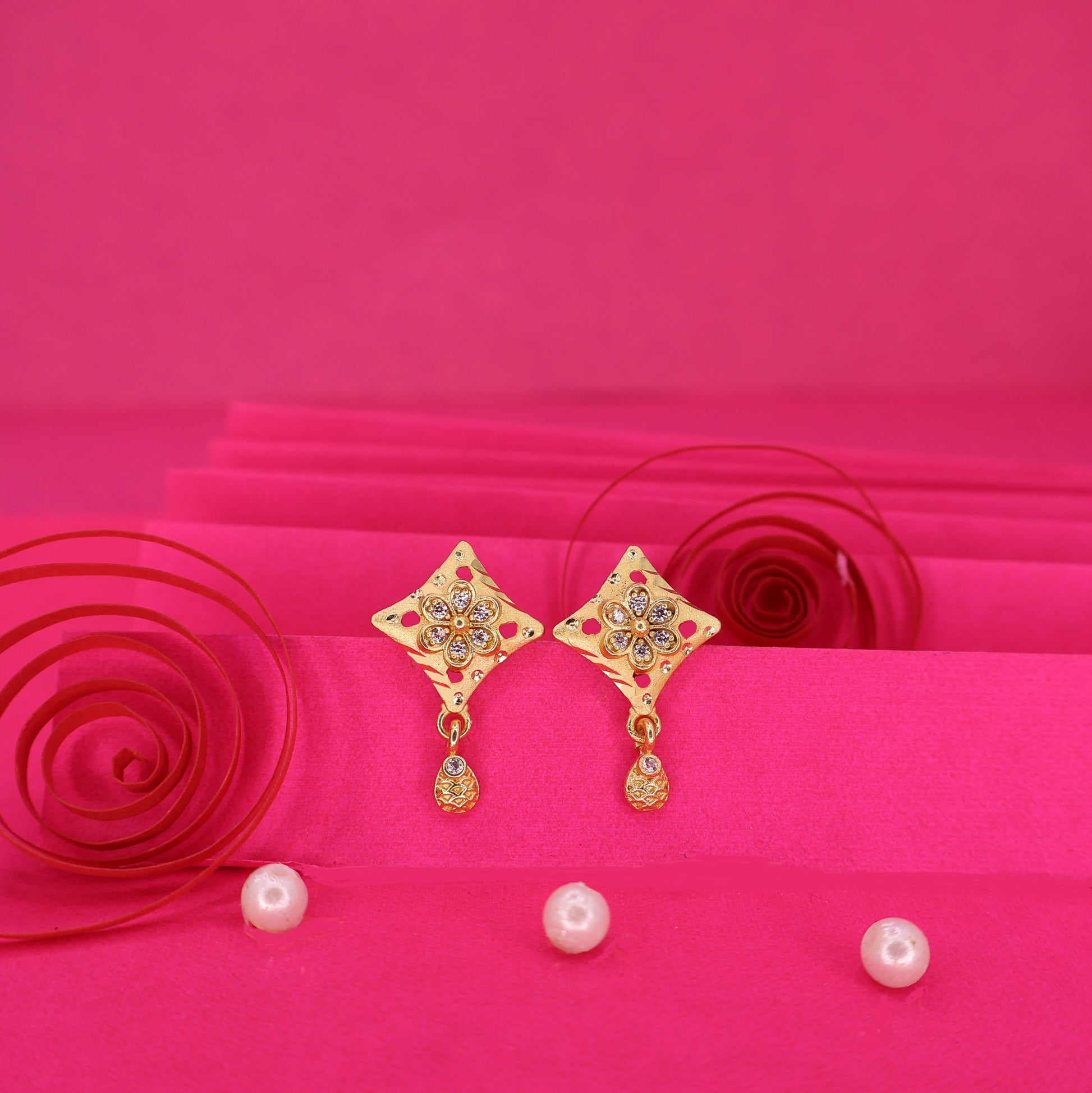 Rose Gold AD Flower Dangle Stud Earrings for Women and girls