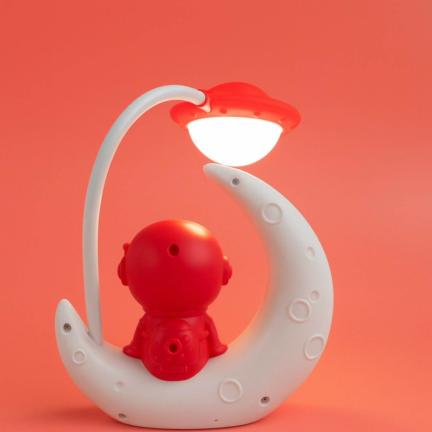 Red Astronaut Moon LED Night Lamp with Touch Control, USB Rechargeable