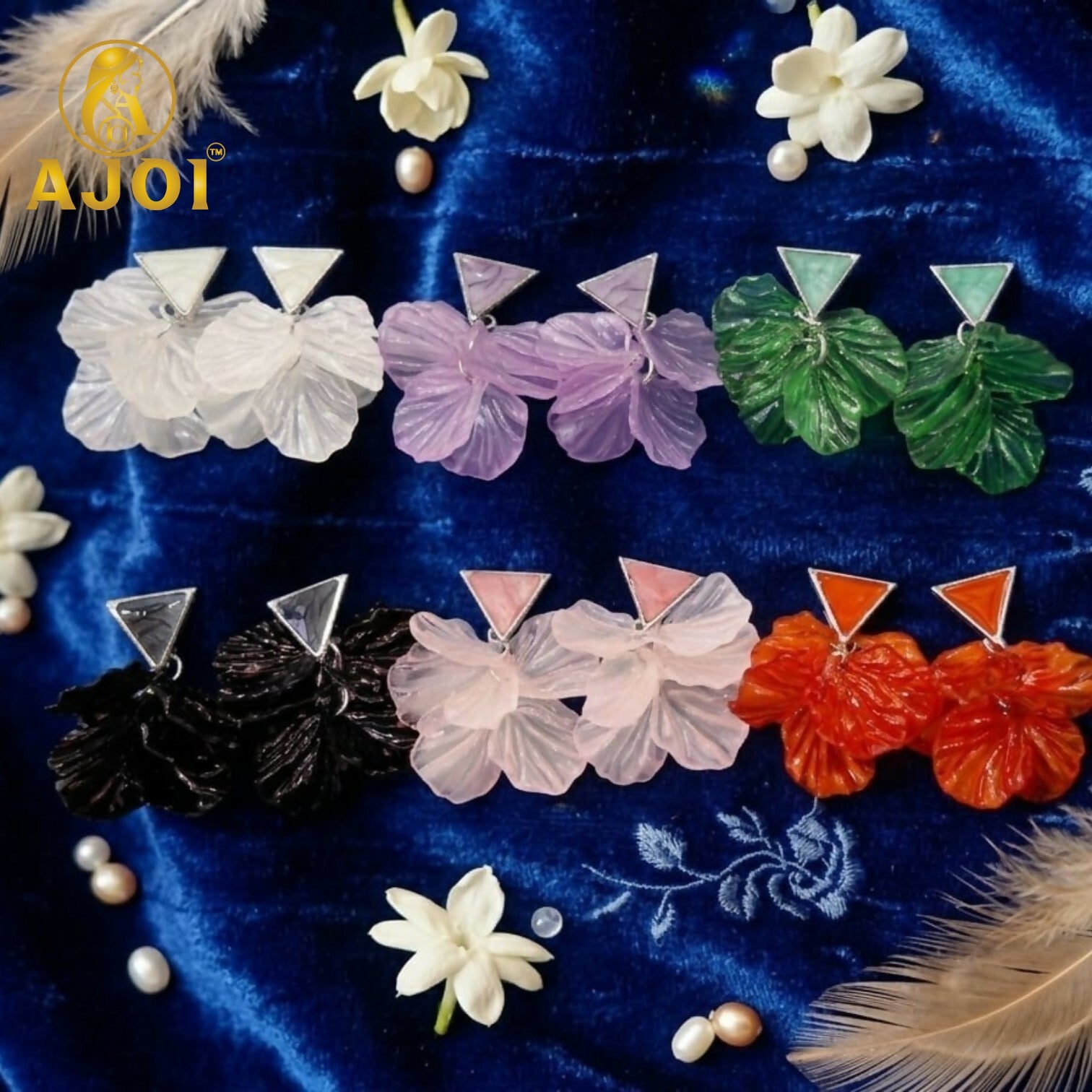Detailed petals on floral gemstone earrings