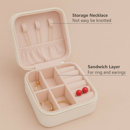 Portable Travel Jewelry Box for Women | Cream Organizer with Compartments