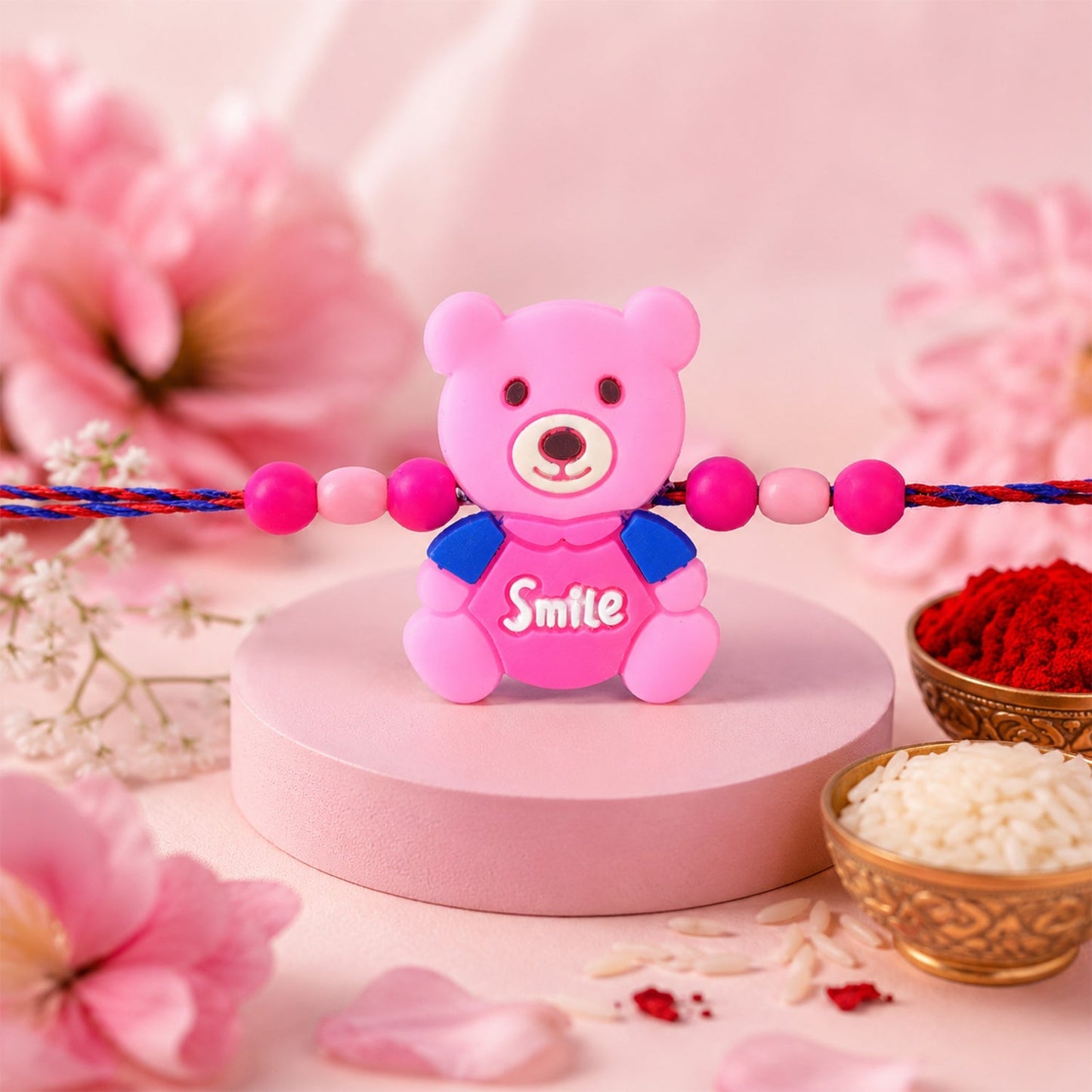 Teddy Bear Charm Rakhi Kids Beaded Festive Design (10pcs)