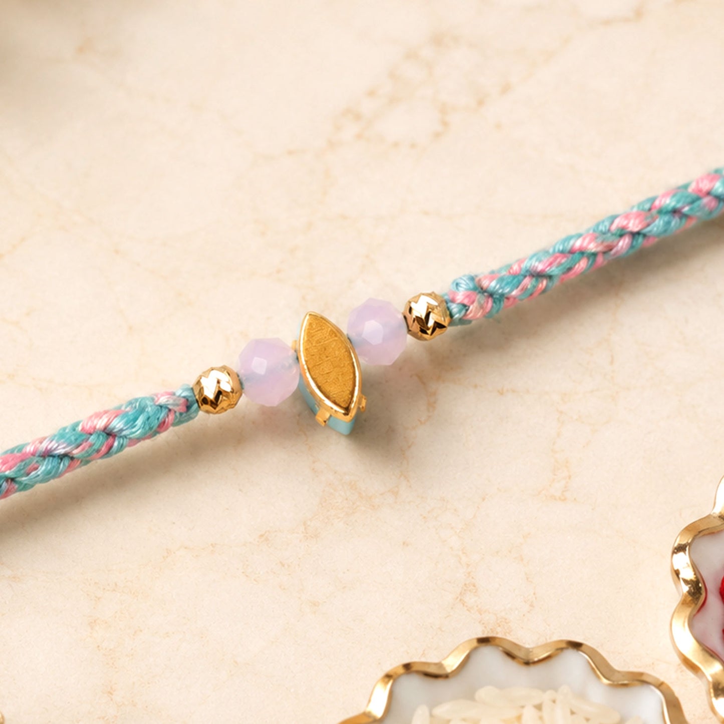 Beautiful Designer Rakhi with Studded Centre, Festive Beads and Raksha Bandhan Appeal