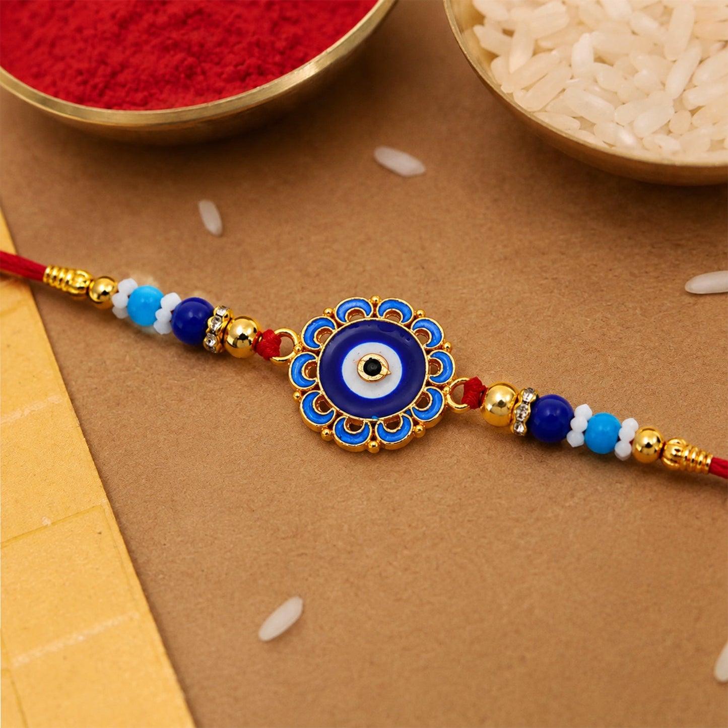 Evil Eye Rakhi Protective Blue Beads for Brother (5pcs)