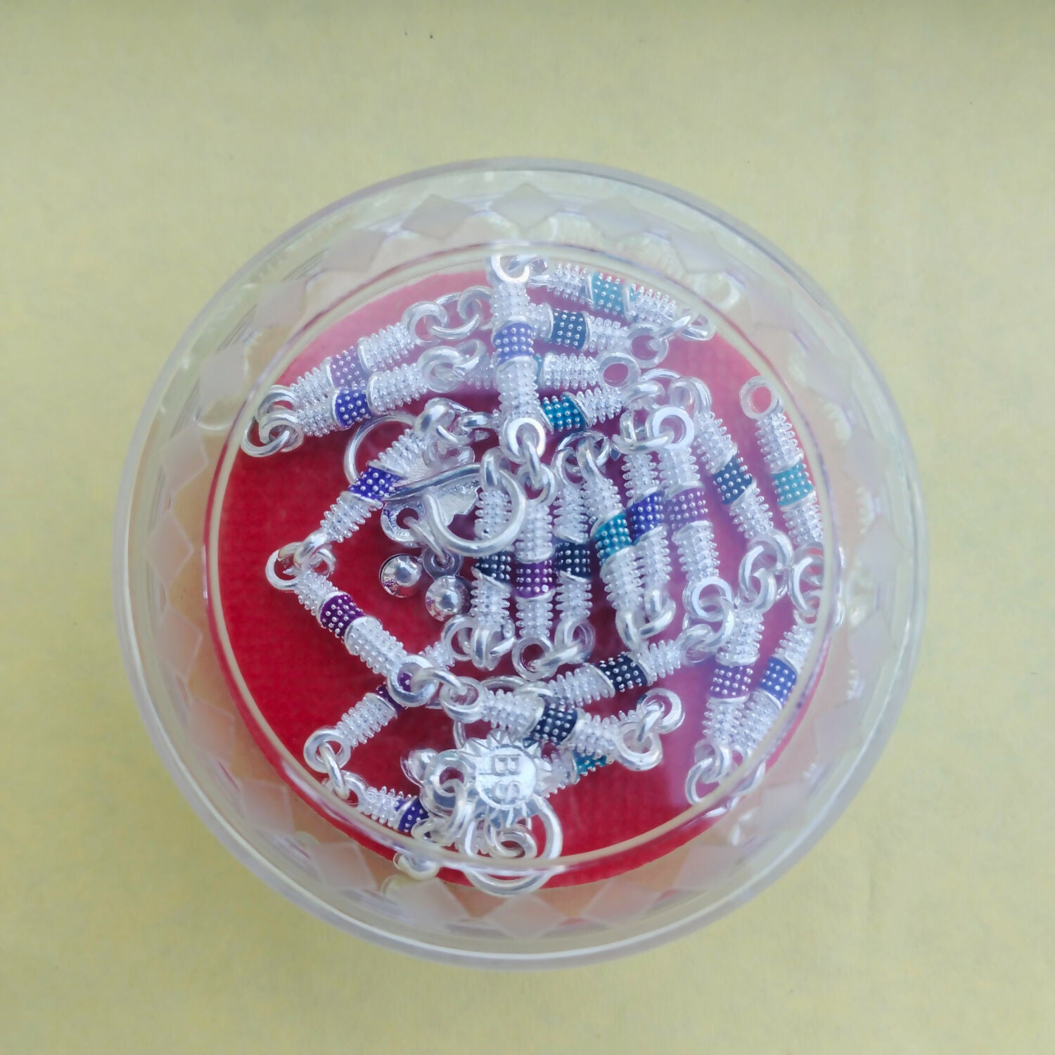 Dainty Silver Chain Anklet with Rainbow Enamel Beads for Women