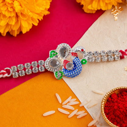 Premium Rakhi with Leaf Floral Charm, crystal accents and display look for Gift Use