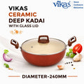 Vikas Ceramic Deep Kadai – Non-Stick & Wooden Handles for Versatile Cooking