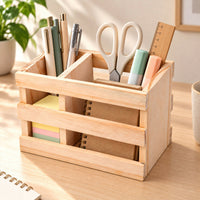Wooden Multipurpose Desk Organizer with Compartments for Stationery and Office Storage