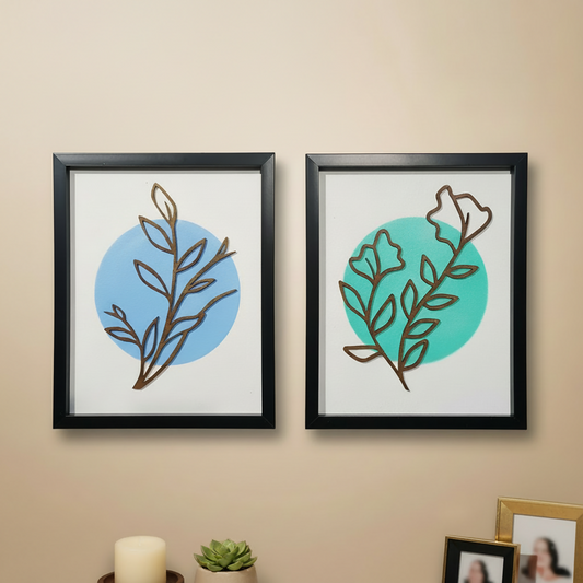 Minimalist Botanical Line Art Wall Frames | Modern Leaf Outline Wall Decor Set of 2