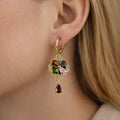 Multicolor Crystal Floral Hoop Earrings – Elegant Gold-Tone Drop Design