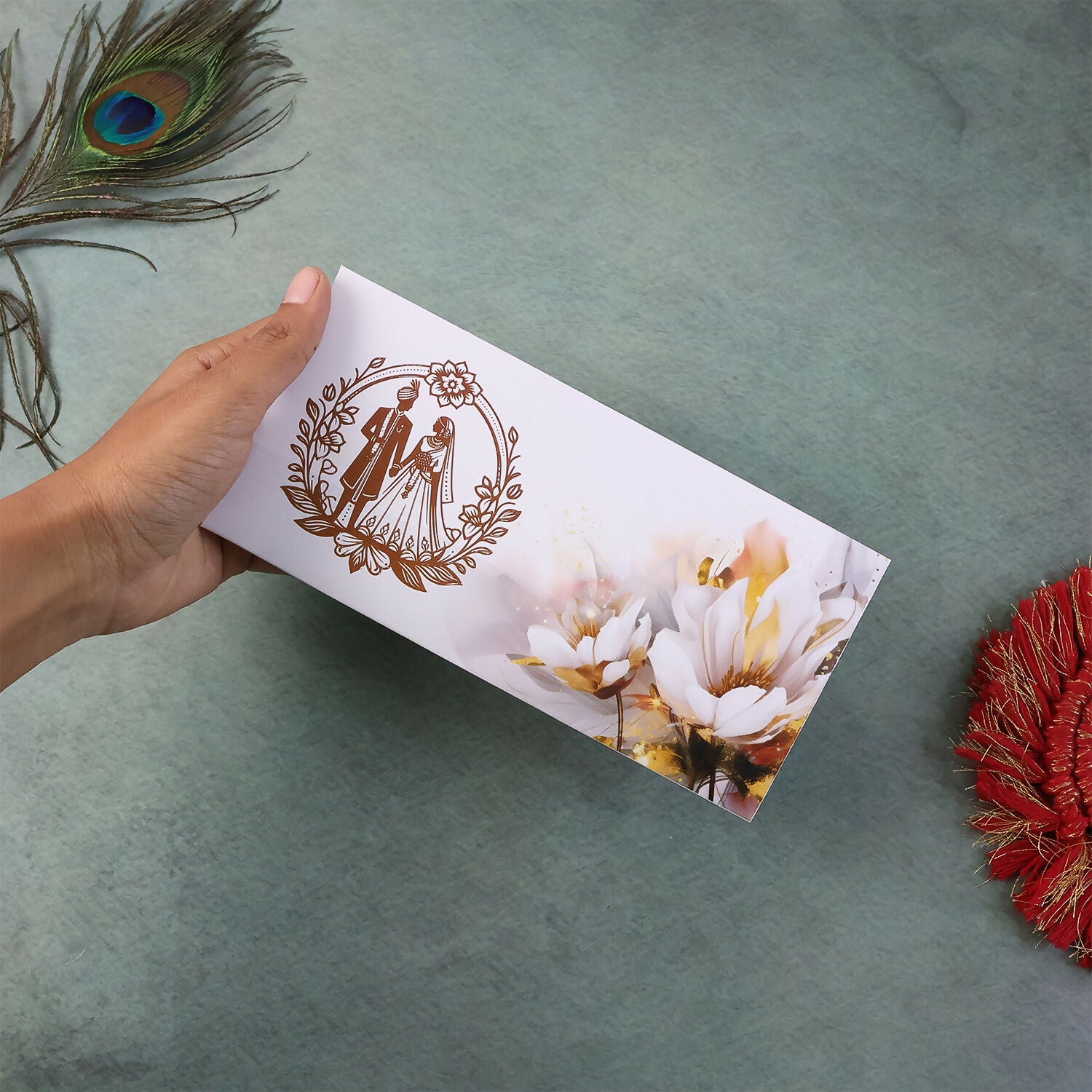 Wedding Theme A4 Size Money & Gift Envelope with Floral Pattern and Scalloped Flap – Pack of 10 Pcs