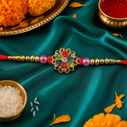 Floral Stone Designer Rakhi with Kundan Beaded Festive Detail (10pcs)