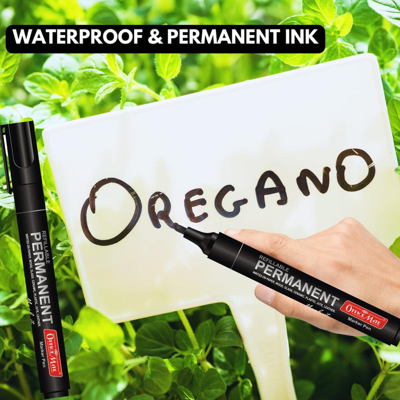 Refillable Permanent Black Marker Pen Set (10 Pcs) – Waterproof, Bullet Tip