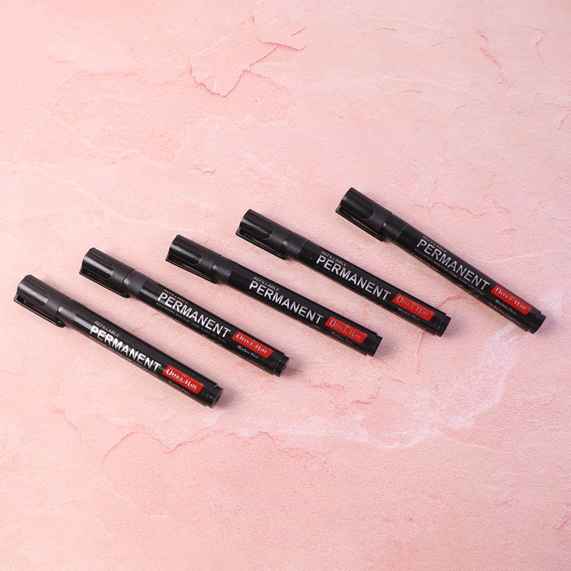 Refillable Permanent Black Marker Pen Set (10 Pcs) – Waterproof, Bullet Tip
