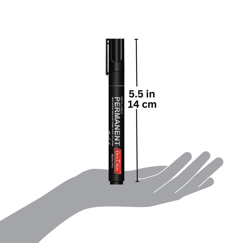 Refillable Permanent Black Marker Pen Set (10 Pcs) – Waterproof, Bullet Tip