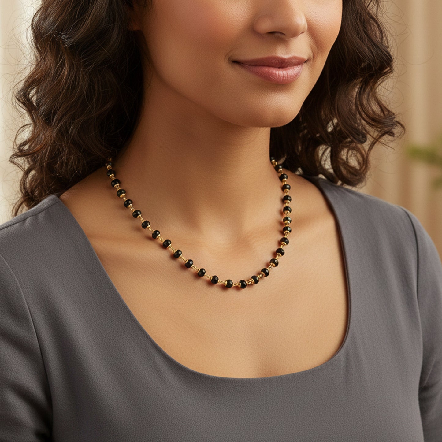 Traditional Black Beads Mangalsutra Style Necklace for Women (1 pc)