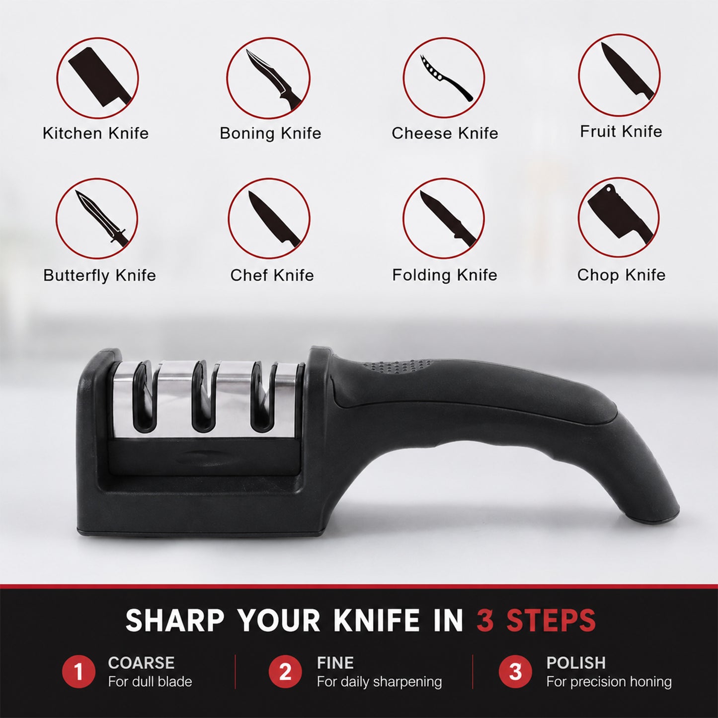 3 Stage Manual Knife Sharpener Tool for Steel and Ceramic Knives Kitchen (1 Pc)