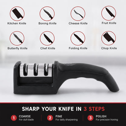 3 Stage Manual Knife Sharpener Tool for Steel and Ceramic Knives Kitchen (1 Pc)