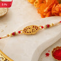 Leaf Pattern Om Charm Traditional Rakhi with Beads for Raksha Bandhan (5pcs)