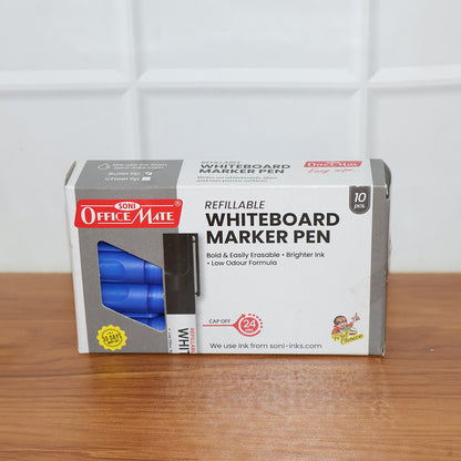 Refillable Whiteboard Marker Pens Blue Ink (10 Pcs) – Bullet Tip, Easy Erase