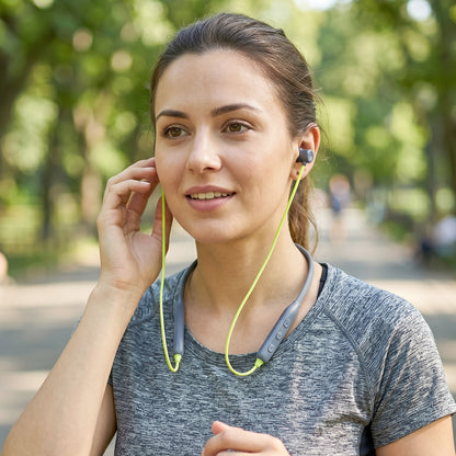 Wireless Bluetooth Neckband Earphones, Neck band with Magnetic On / Off Earbuds