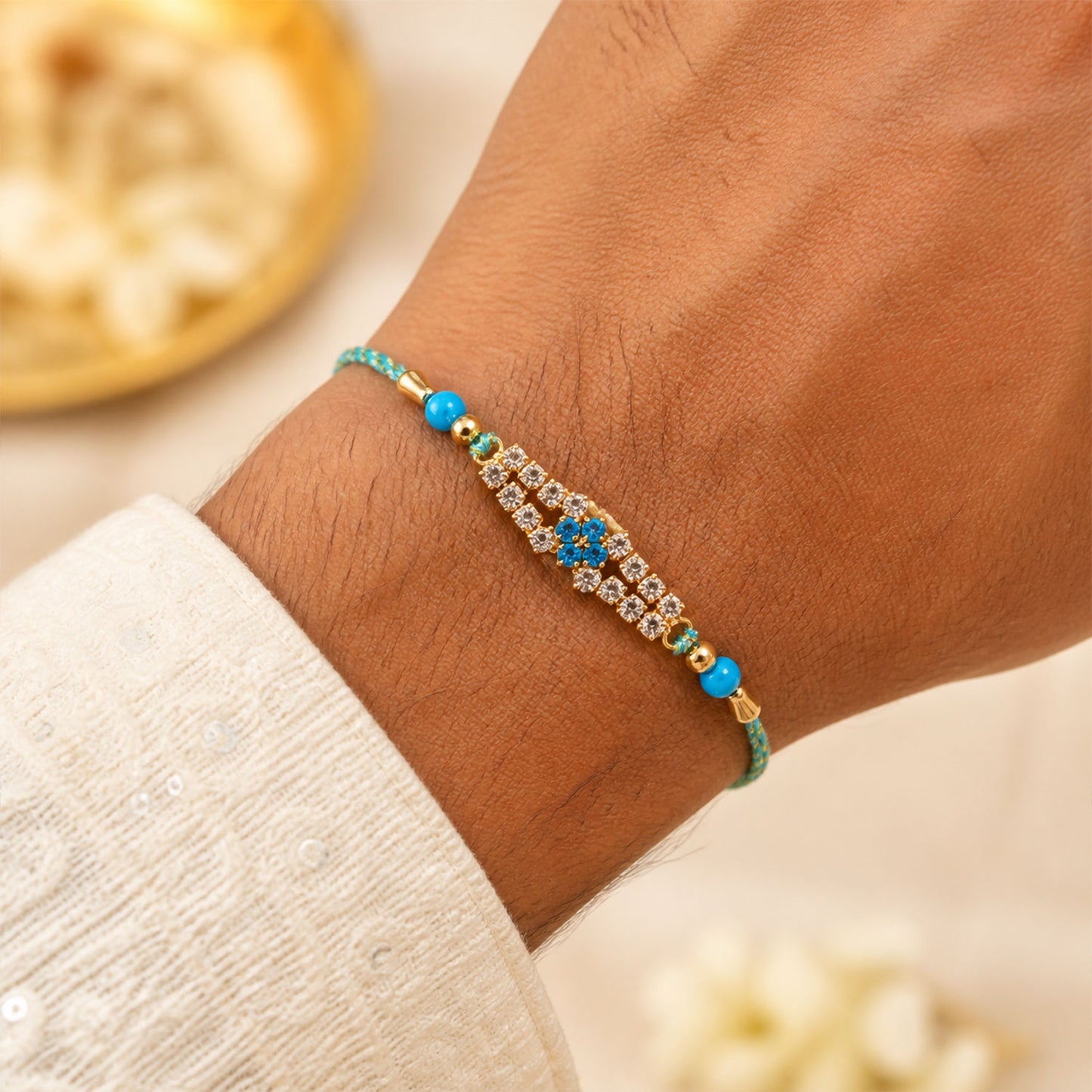 Floral Motif Stone Bar Rakhi for Raksha Bandhan (Pack of 6)