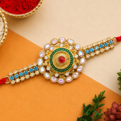 Kundan Rakhi Handcrafted Multicolor Stone Design for Brothers (10pcs)