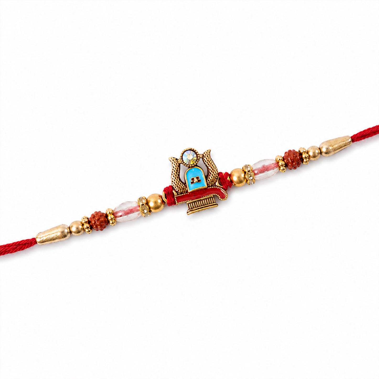 Shivling Pendant Rakhi with Blue Enamel Accent and Rudraksha Beads