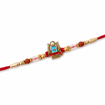 Shivling Pendant Rakhi with Blue Enamel Accent and Rudraksha Beads