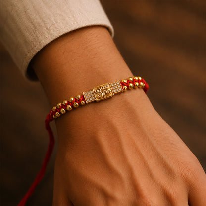 Stylish Brother Nameplate AD Stone Designer Rakhi with Gold Beads Gift