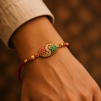 Red & Green Marquise Meenakari Designer Rakhi for Brother Gift Set Combo